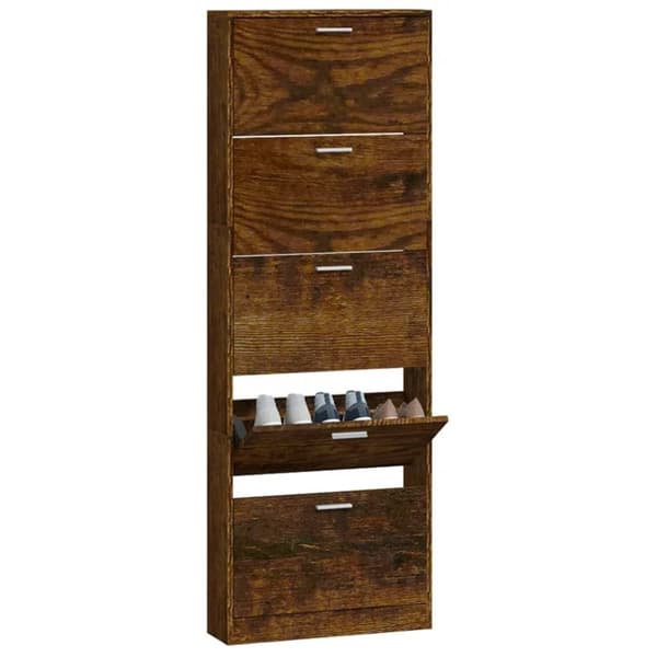 Skoopbevaring - Living skoskab 59x17x169 cm konstrueret træ røget egetræsfarve