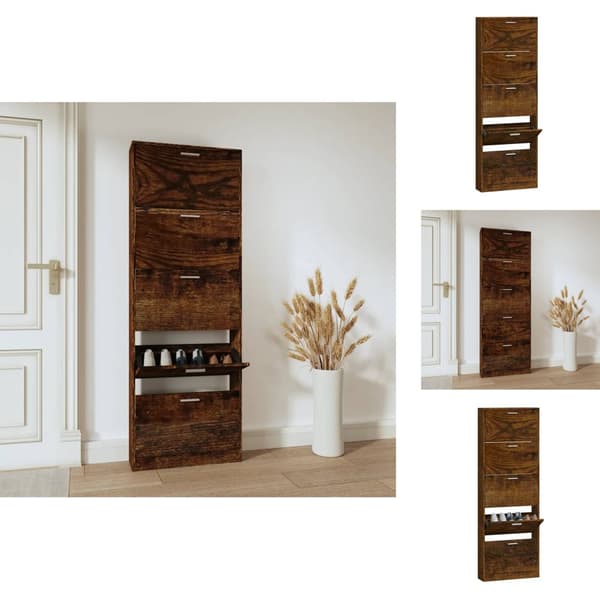 Skoopbevaring - Living skoskab 59x17x169 cm konstrueret træ røget egetræsfarve