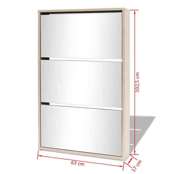 Kenkähyllyt & -telineet - Living Kenkäkaappi 3 kerrosta ja peilit Tammi 63x17x102.5 cm