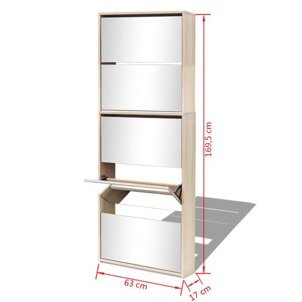 Skoopbevaring - Living skoskab 5 hylder med spejl 63x17x169,5 cm egetræsfarvet