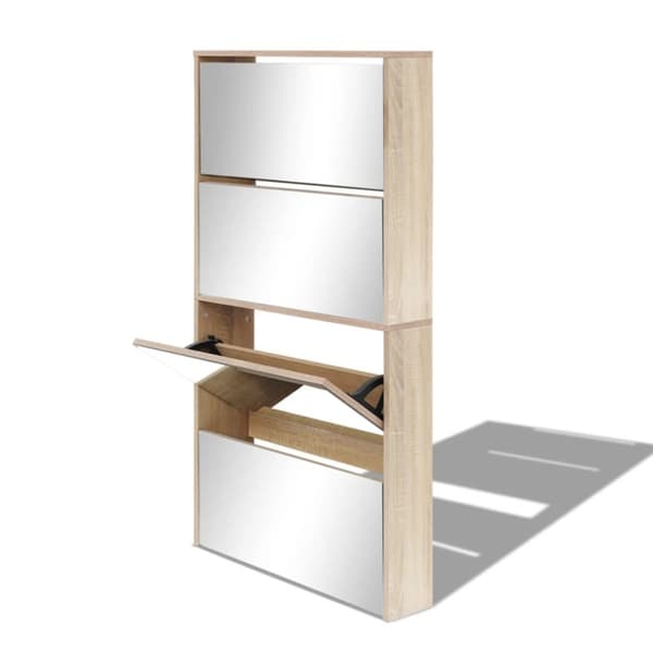 Skoställ & skohyllor - Living Skoskåp med 4 lådor och spegel ek 63x17x134 cm