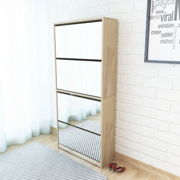 Skoställ & skohyllor - Living Skoskåp med 4 lådor och spegel ek 63x17x134 cm