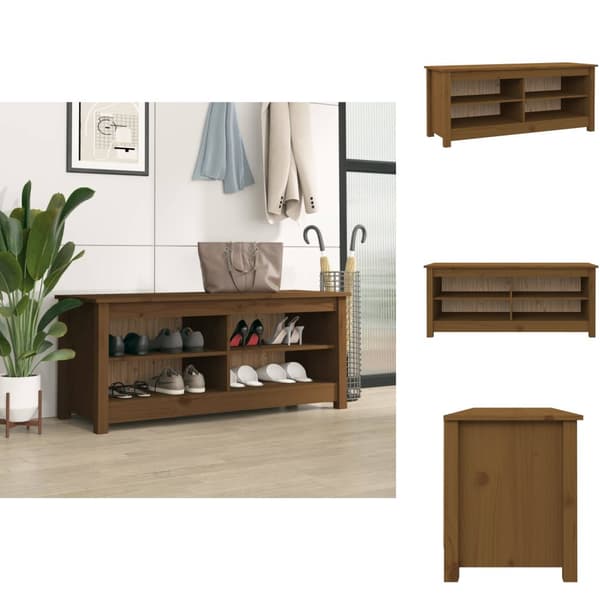 Skoopbevaring - Living skobænk 110x38x45,5 cm massivt fyrretræ gyldenbrun