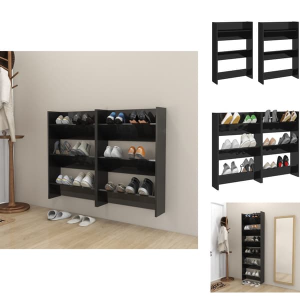 Kenkähyllyt & -telineet - Living Seinäkenkäkaapit 2 kpl kk. musta 60x18x90 cm tekninen puu