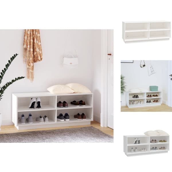 Skoopbevaring - Living skoreol 110x34x45 cm massivt fyrretræ hvid