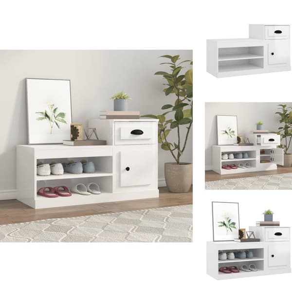 Skoopbevaring - Living skoreol 100x42x60 cm konstrueret træ hvid højglans