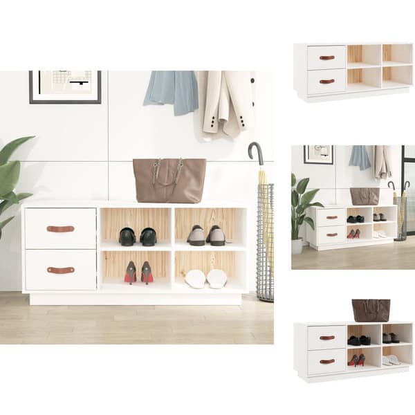 Skoopbevaring - Living skobænk 100x34x45 cm massivt fyrretræ hvid