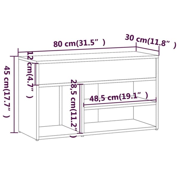 Skoopbevaring - Living skobænk 80x30x45 cm konstrueret træ brun egetræ