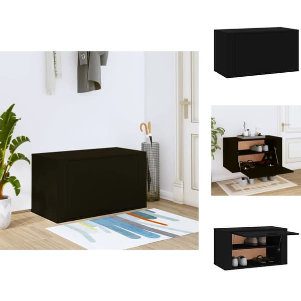 Skoopbevaring - Living væghængt skoskab 70x35x38 cm konstrueret træ sort