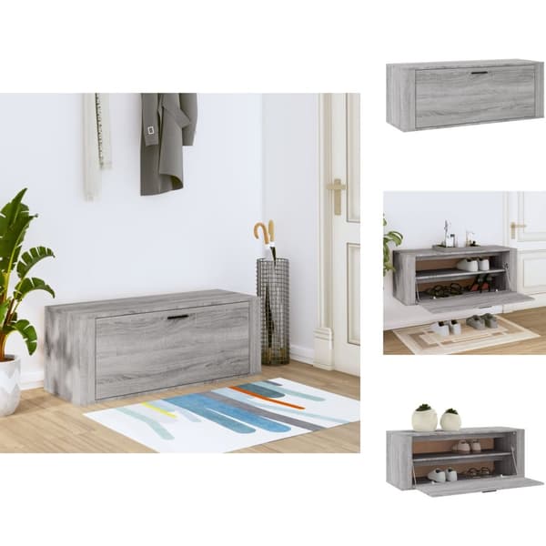 Skoopbevaring - Living væghængt skoskab 100x35x38 cm konstrueret træ grå sonoma-eg