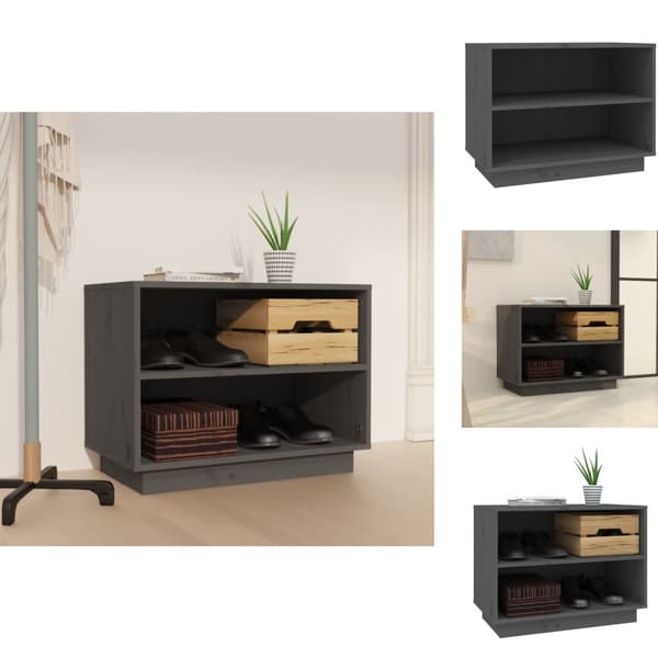 Skoopbevaring - Living skoreol 60x34x45 cm massivt fyrretræ grå