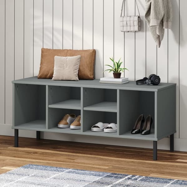 Skoopbevaring - Living skoreol med metalben OSLO 106x35x45 cm massivt træ grå