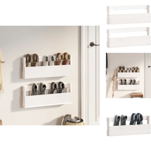 Skoopbevaring - Living væghængte skohylder 2 stk. 59x9x23 cm massivt fyrretræ Hvid