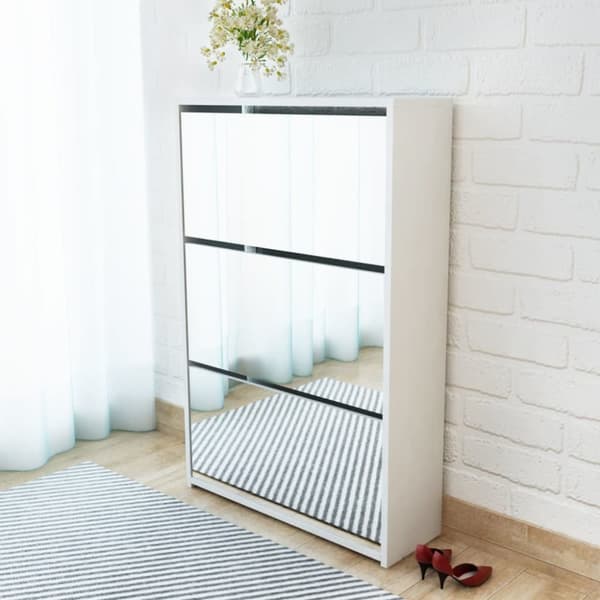 Skoopbevaring - Living skoskab 3 skuffer spejl 63 x 17 x 102,5 cm hvid
