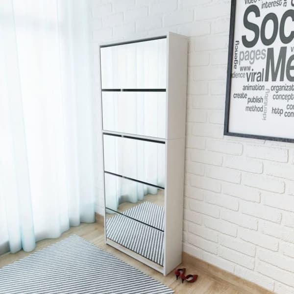 Skoopbevaring - Living skoskab 5 rum spejl hvid 63x17x169,5 cm