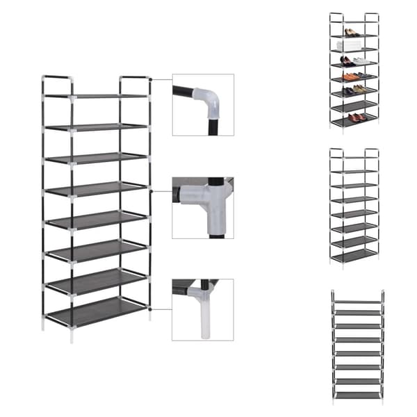 Skoställ & skohyllor - Living Skohylla med 8 hyllor metall och non-woven tyg svart