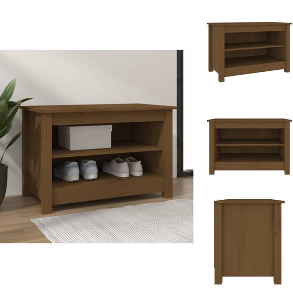 Skoopbevaring - Living skobænk 70x38x45,5 cm massivt fyrretræ gyldenbrun