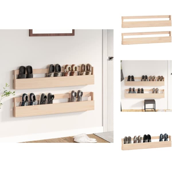 Skoopbevaring - Living væghængte skohylder 2 stk. 110x9x23 cm massivt fyrretræ