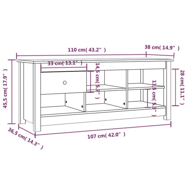 Skoopbevaring - Living skoreol 110x38x45,5 cm massivt fyrretræ