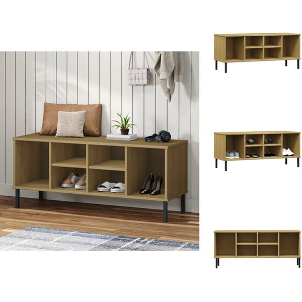 Skoopbevaring - Living skoreol med metalben OSLO 106x35x45 cm massivt træ brun
