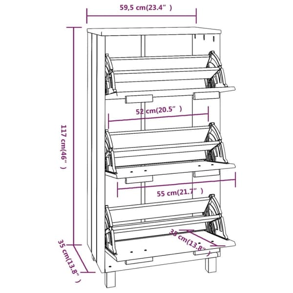 Skoopbevaring - Living skoskab HAMAR 59,5x35x117 cm massivt fyrretræ lysegrå