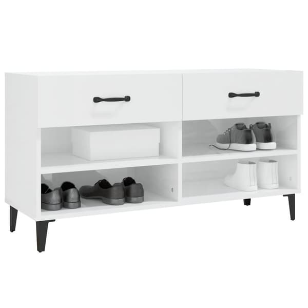 Kenkähyllyt & -telineet - Living Kenkäkaappi korkeakiilto valkoinen 102x35x55 cm tekninen puu