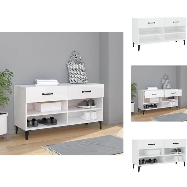 Kenkähyllyt & -telineet - Living Kenkäkaappi korkeakiilto valkoinen 102x35x55 cm tekninen puu
