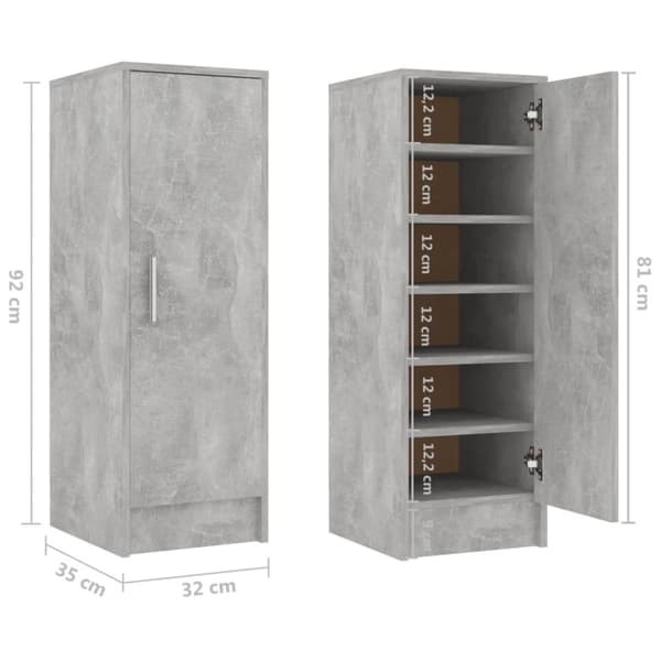 Skoopbevaring - Living skoskab 32x35x92 cm spånplade betongrå