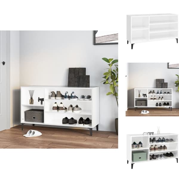 Kenkähyllyt & -telineet - Living Kenkäkaappi korkeakiilto valkoinen 102x36x60 cm tekninen puu