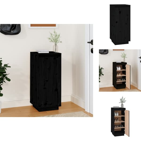 Skoopbevaring - Living skoreol 35x35x80 cm massivt fyrretræ sort