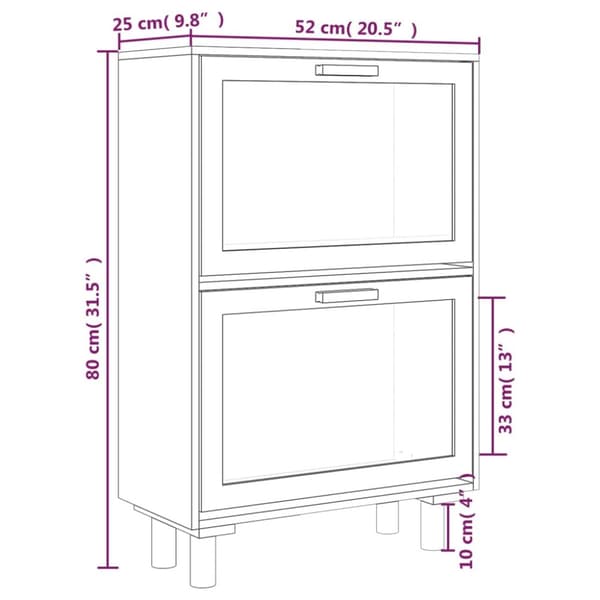 Skoopbevaring - Living skoskab 52x25x80 cm konstrueret træ og naturlig rattan