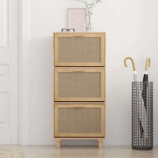 Skoopbevaring - Living skoskab 52x25x115 cm konstrueret træ og naturlig rattan brun