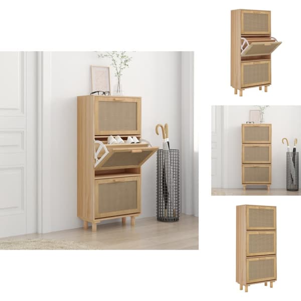Skoopbevaring - Living skoskab 52x25x115 cm konstrueret træ og naturlig rattan brun