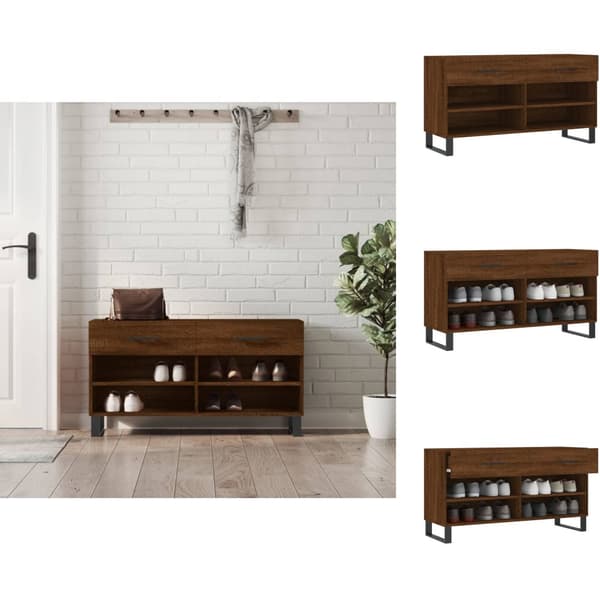 Skoopbevaring - Living skobænk 102x35x55 cm konstrueret træ brun egetræsfarve