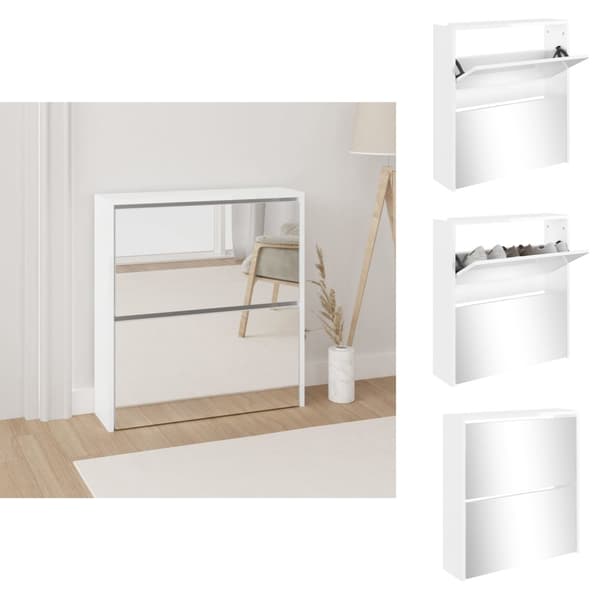 Skoopbevaring - Living skoskab med spejl 2 hylder 63x17x67 cm hvid højglans