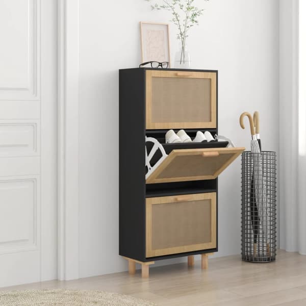 Skoopbevaring - Living skoskab 52x25x115 cm konstrueret træ og naturlig rattan