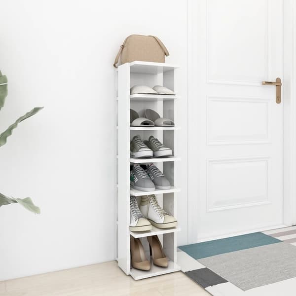 Skoopbevaring - Living skoskab 27,5x27x102 cm konstrueret træ hvid højglans