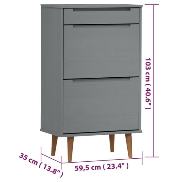 Skoopbevaring - Living skoskab MOLDE 59,5x35x103 cm massivt fyrretræ grå