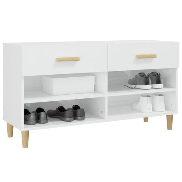 Skoopbevaring - Living skoreol 102x35x55 cm konstrueret træ hvid højglans