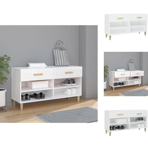 Skoopbevaring - Living skoreol 102x35x55 cm konstrueret træ hvid højglans
