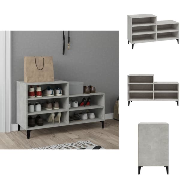 Skoopbevaring - Living skoreol 102x36x60 cm konstrueret træ betongrå