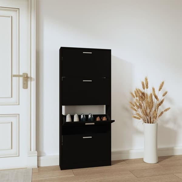 Skoopbevaring - Living skoskab 59x17x150 cm konstrueret træ sort