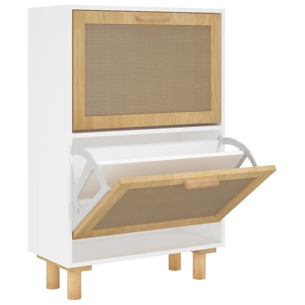 Skoopbevaring - Living skoskab 52x25x80 cm konstrueret træ og naturlig rattan hvid