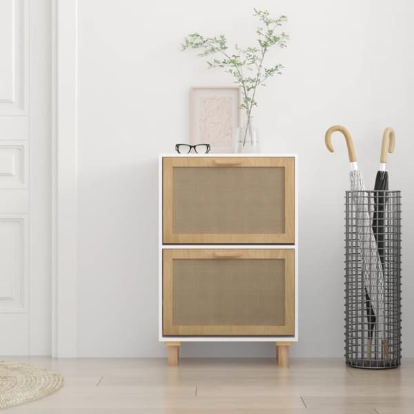 Skoopbevaring - Living skoskab 52x25x80 cm konstrueret træ og naturlig rattan hvid