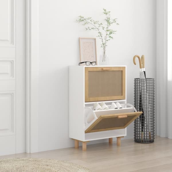 Skoopbevaring - Living skoskab 52x25x80 cm konstrueret træ og naturlig rattan hvid