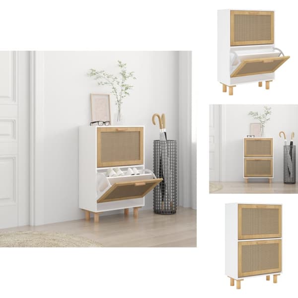 Skoopbevaring - Living skoskab 52x25x80 cm konstrueret træ og naturlig rattan hvid