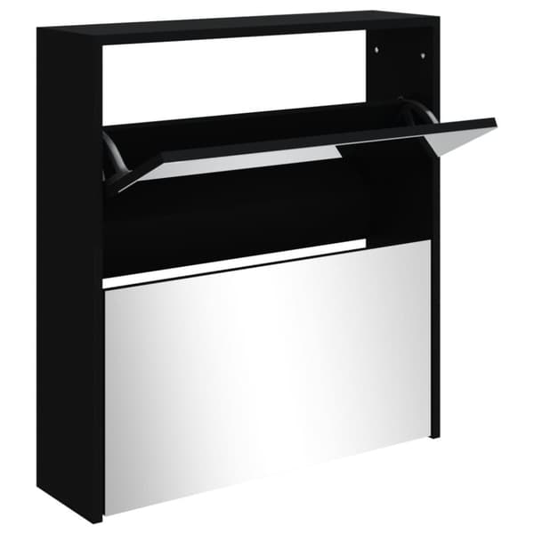 Skoopbevaring - Living skoskab med spejl 2 hylder 63x17x67 cm sort