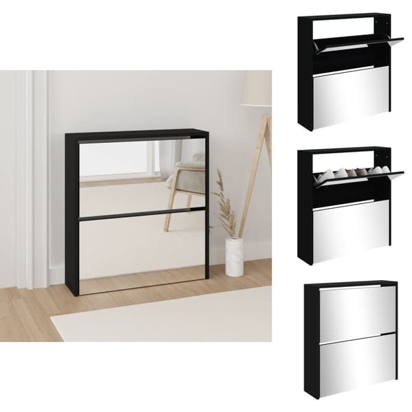 Skoopbevaring - Living skoskab med spejl 2 hylder 63x17x67 cm sort