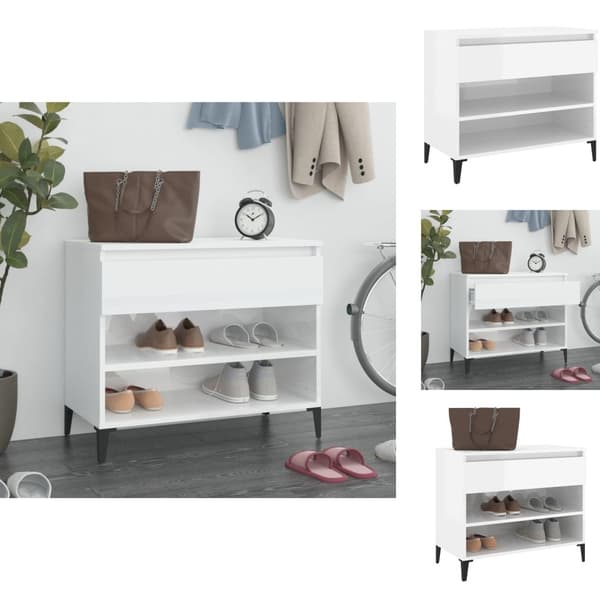 Skoställ & skohyllor - Living Skoskåp vit högglans 70x36x60 cm konstruerat trä