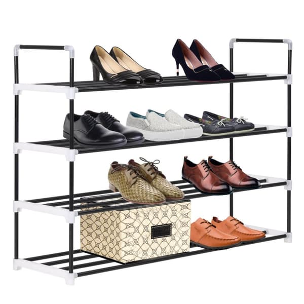 Skostativ med 4 hylder metal og plastik sort - Skostativ - Skostativer - Home & Living
